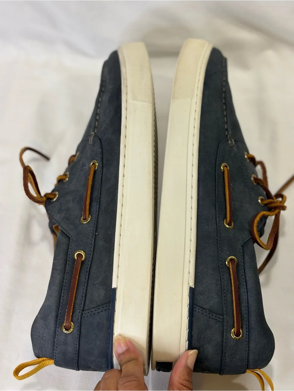 Sperry Top Sider Gold Cup Blue/Gray Suede Boat Shoes w/Brown Laces SZ 12 $200